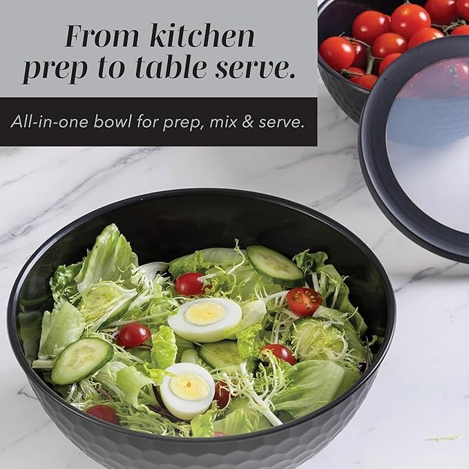 COOK WITH COLOR Mixing Bowls with Lids - 12 Piece Plastic Nesting Bowls Set includes 6 Prep Bowls and 6 Lids, Microwave Safe Mixing Bowl Set, Black and White Diamond