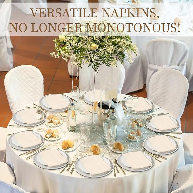 Preboun 24 Pcs Fringe Napkins Bulk Cloth Cotton Soft 17 x 17 Inch Rustic Reusable Washable Festive Square Table Napkins with Fringe for Parties Wedding Restaurant Table Accessory(Ivory)