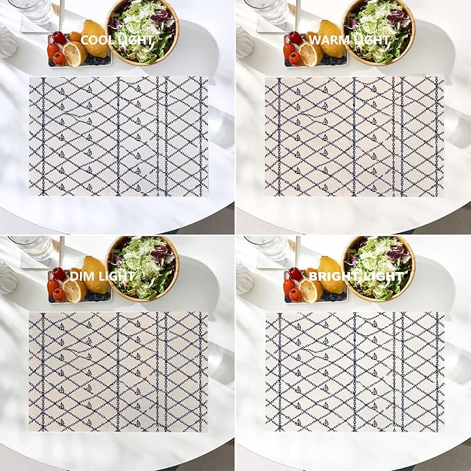 Batmerry Maritime Anchors Placemats, Chain Link Nautical Elements Washable Linen Table Mats for Kitchen Table Double Insulation Decor Dining Set Indoor Outdoor 12X18 in Set of 4