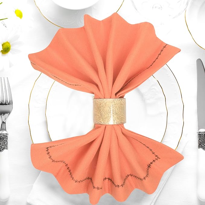Urban Villa Cloth Napkins Set of 12 20"x20" 100% Cotton Hemstitch Napkins Cloth Washable Durable Reusable Absorbent Table Dinner Napkins Cloth for Hotel Lunch Restaurant Weddings Parties–Orange Black