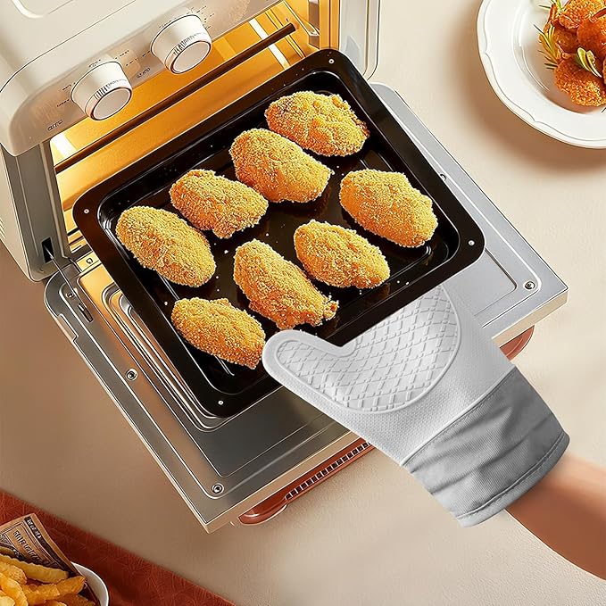 Silicone Oven Mitts,Heat Resistant up to 500°F, Oven Gloves with Soft Lining, Non-Slip Kitchen Essentials, Kitchen Gadgets, Apartment Essentials, Great Gift for Cooking (gray-1pair)