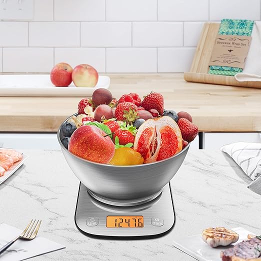 GRAM PRES Food Kitchen Scale Digital Weight Grams and Oz with IPX6 Waterproof,Professional Stainless Steel Digital Kitchen Food Scale 11lb/0.01oz with Bowl for Weight Loss Dieting Baking Cooking