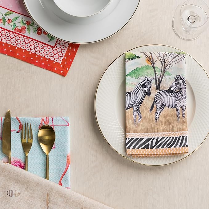 Maison d' Hermine Cloth Napkins Set of 4 100% Cotton Everyday Reusable Square Napkins Cloth Washable Dinner Party Wedding Restaurant Gifts for Mothers Day Spring/Summer (Zebra Life, 18" x 18")