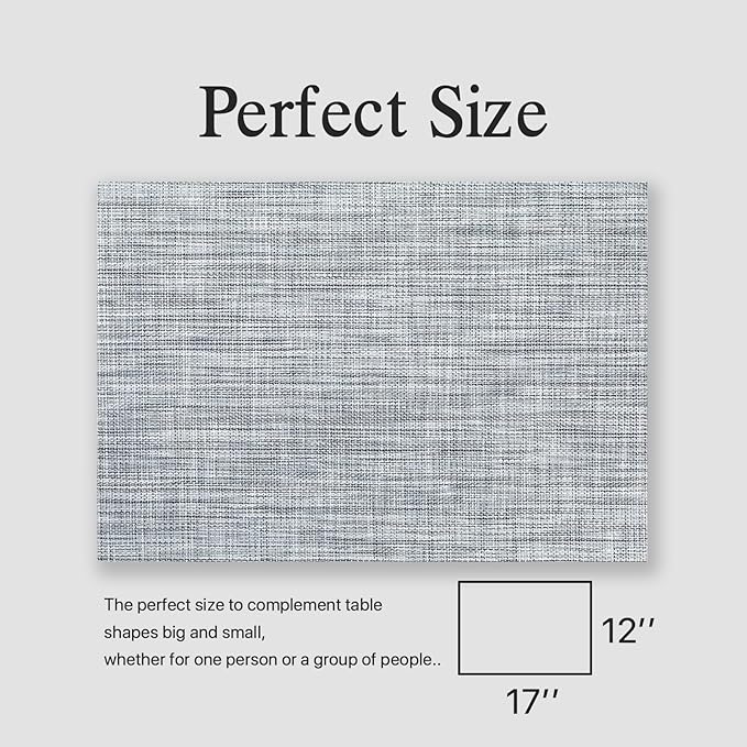 Placemats Set of 4 - Easy Clean Woven Vinyl Placemats for Dining Table, Indoor/Outdoor Place Mats, Washable PVC Table Mats(Gray)