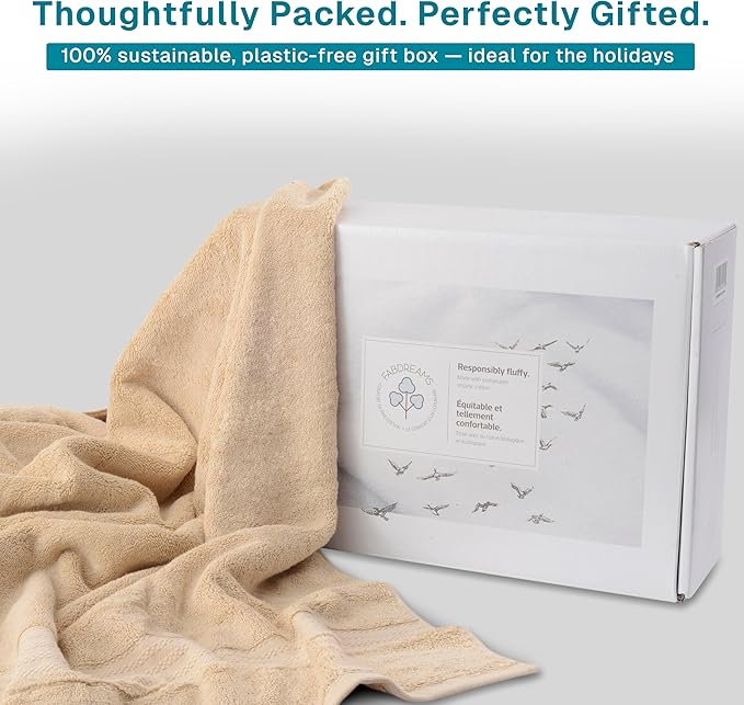 Fabdreams 100% Organic Cotton Bath Towel Set of 6 700 GSM Hotel Premium Plush Absorbent Soft Durable Skin-Friendly Spa Quality Bathroom Comfort with 2 Bath 2 Hand Towels and 2 Wash Cloths Dune Tan