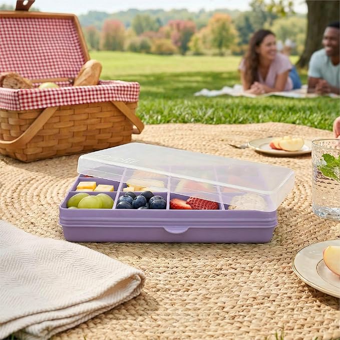 melii Snackle Box – 12-Compartment Divided Snack Container, BPA-Free Food Storage, Removable Dividers, Perfect for Kids Snacks, Arts & Crafts, Beads, and Kitchen Organization (Purple)