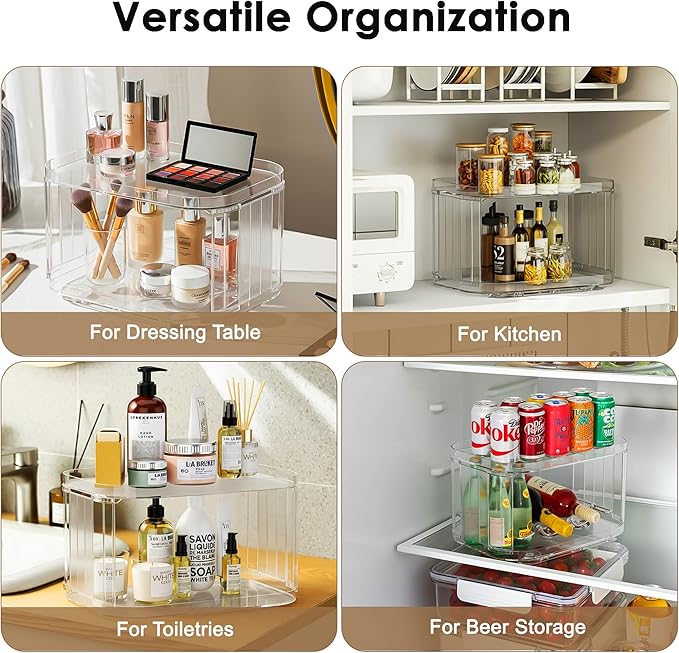 FIRJOY Lazy Susan Organizer for Cabinet, Pantry, Countertop (2 Tier 14" x 10" Clear - 2 Pack, Rectangular)