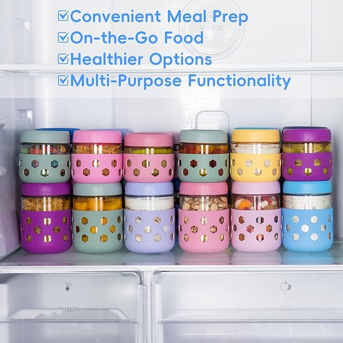 Gemice 8-Pack 16 oz & 10 oz Glass Mason Jars with Silicone Sleeves, Airtight BPA-Free Overnight Oats Containers with Lids, Dishwasher Safe Leak-Proof Meal Prep Jars for Chia Pudding, Yogurt, Snacks