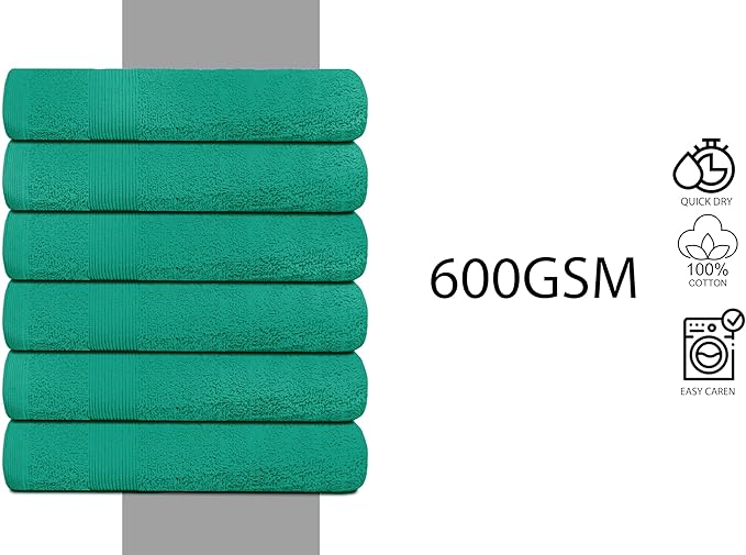 Premium Hand Towels Pack of 6 (16" x 30”) 100% Combed Ring Spun Cotton | Highly Absorbent Hand Towels Set | Ultra Soft for Home, Gym & Spa (Sea Green)