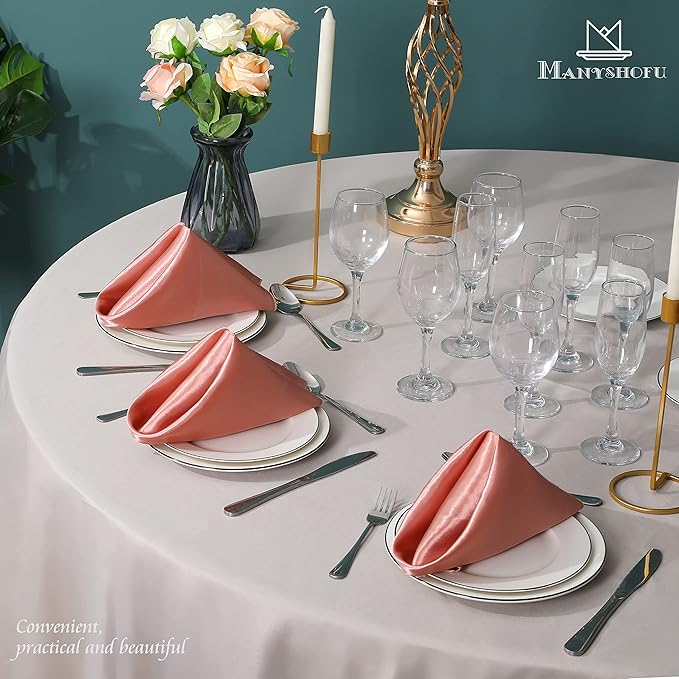 Manyshofu 50 Pieces Rose Gold Satin Napkins - 12x12 Inches Cloth Napkins, Square Satin Fabric Napkin Set - Smooth & Reusable Table Napkins for Wedding Dinner Party Lunch Banquet Restaurant Decoration