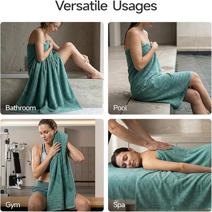 REDKISS 2 Pack 100% Cotton Thick Extra Large Bath Towels 35 X 70 Inches, Quick Dry, Ultra Soft & Highly Absorbent Blue Bathroom Towel Sets for Bathroom, Gym, Spa, Pool & Hotel