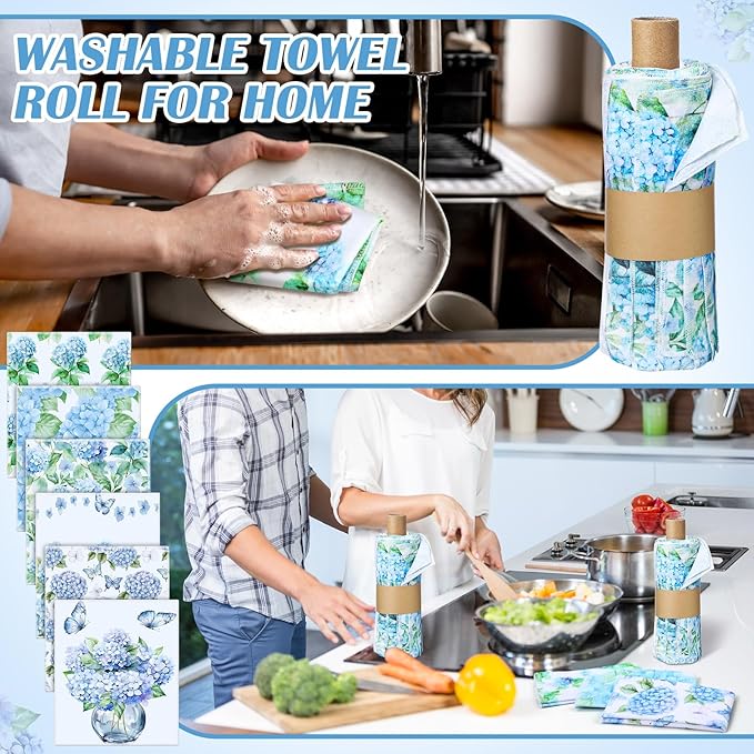 36 Pack Reusable Cleaning Cloths Washable Cotton Kitchen Dish Towels for Home Party Supplies Bulk, 9.84x11.81in (Hydrangea)
