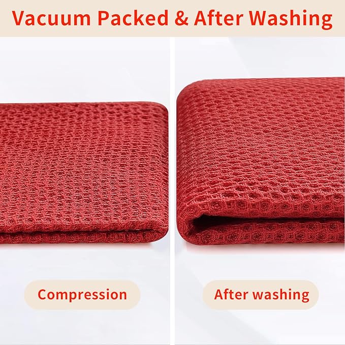 Homaxy 100% Cotton Waffle Weave Kitchen Towels, 3-Pack Ultra Soft Absorbent Dish Towels, Quick Drying Cleaning Towels, 13 x 28 Inches, Brick Red