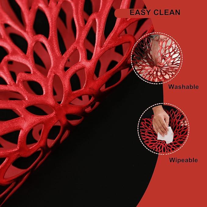 Snowkingdom Red Placemats Pressed Vinyl Metallic Shiny Floral Dinning Mats Round Leaf Table Decoration for Halloween Mother's Day Valentine Weddings Mother's Day Christmas Holiday Celebrations 18 Pack