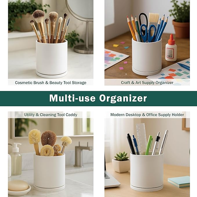 D'vine Dev 360° Rotating Utensil Holder Set – 7.2"+5" Kitchen Utensil Crocks for Countertop, Modern Cooking Tool Organizers for Kitchen Storage +Décor, Oatmeal, Set of 2, 72-Z-D-1
