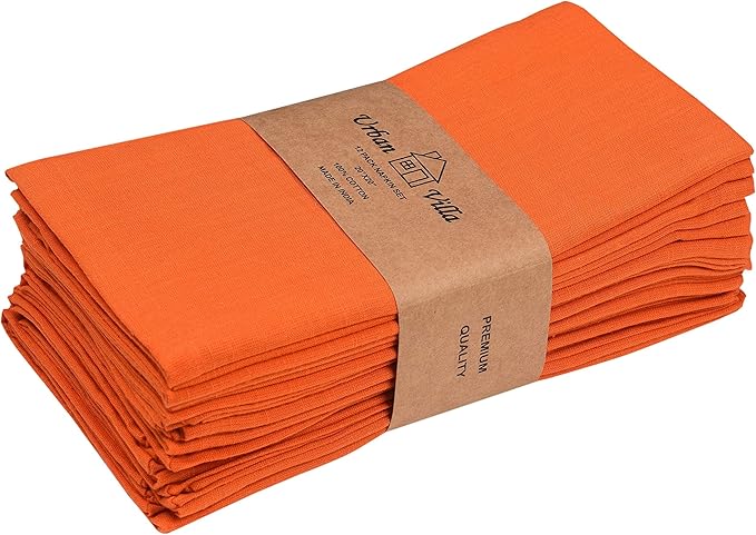 Urban Villa Cloth Napkins Set of 12 20x20 Inches 100% Cotton Napkins Cloth Washable Durable Reusable Absorbent Table Dinner Napkins Cloth for Hotel Lunch Restaurant Weddings Parties - Orange