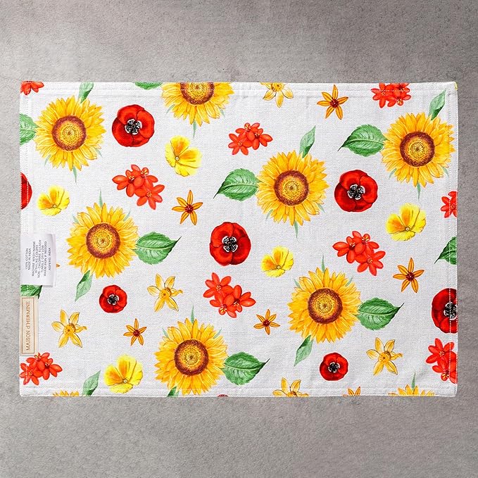 Maison d' Hermine Placemats Set of 4 100% Cotton Washable Cloth Place Mats Reusable Table Mats for Kitchen Dining Party Wedding Gifts for Mothers Day Spring/Summer (Basse Cour, 13" x 19")