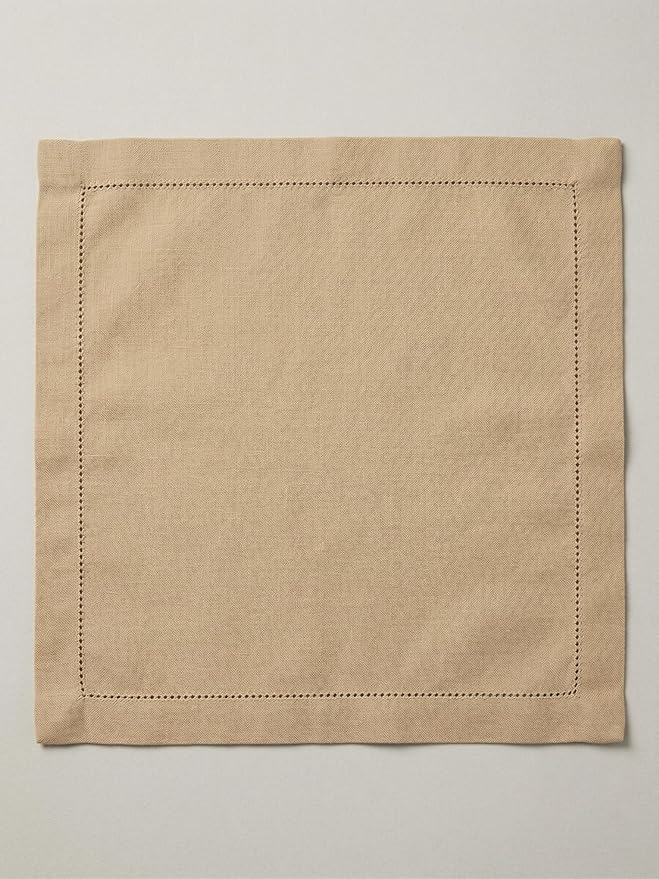 Palisa Beige Cotton Napkins Set of 12 | Premium Hemstitch Detailing Cloth Dinner Napkins 18x18 Inch | Soft Washable & Reusable Table Napkins for Everyday Use Weddings Parties Restaurants & Hotels