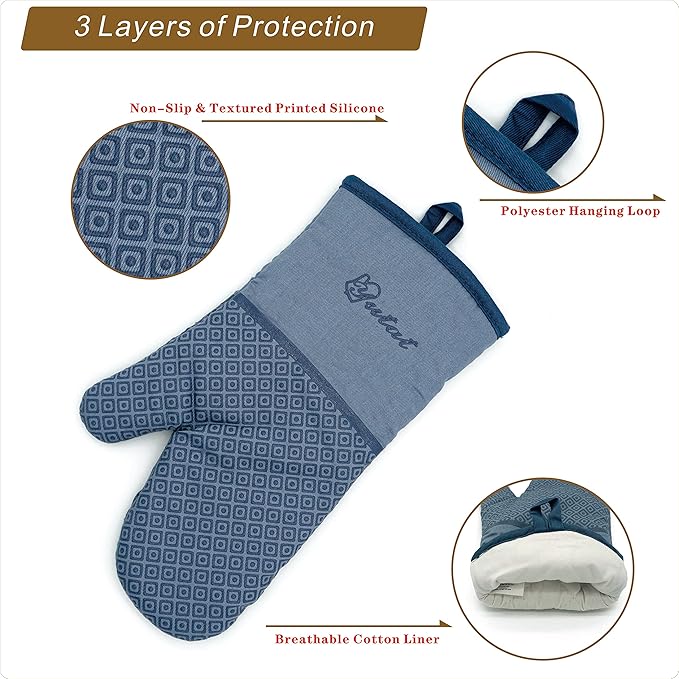 Yutat Silicone Oven Mitts - Oven Mitts and Pot Holders Sets Made of Non-Slip & BPA-Free Silicone, High Heat Resistant 500 Degrees, Perfect for Kitchen Cooking Baking BBQ, 4Pcs Set, Sky Blue