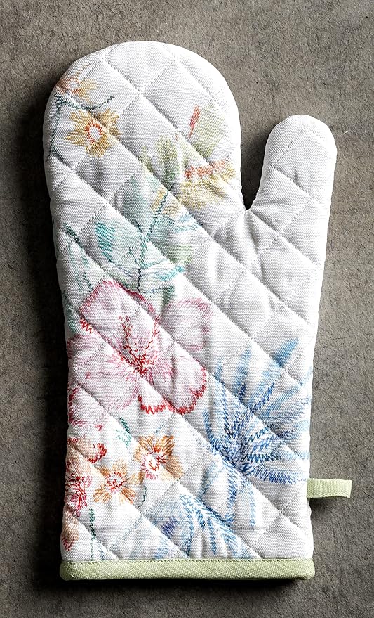 Maison d'Hermine Oven Gloves 100% Cotton Oven Mitt 7" x 13" with Loop Heat Resistant BBQ Cooking Gloves Baking Grilling Gifts for Mothers Day Spring/Summer (Pack of 1, Paradise Island)