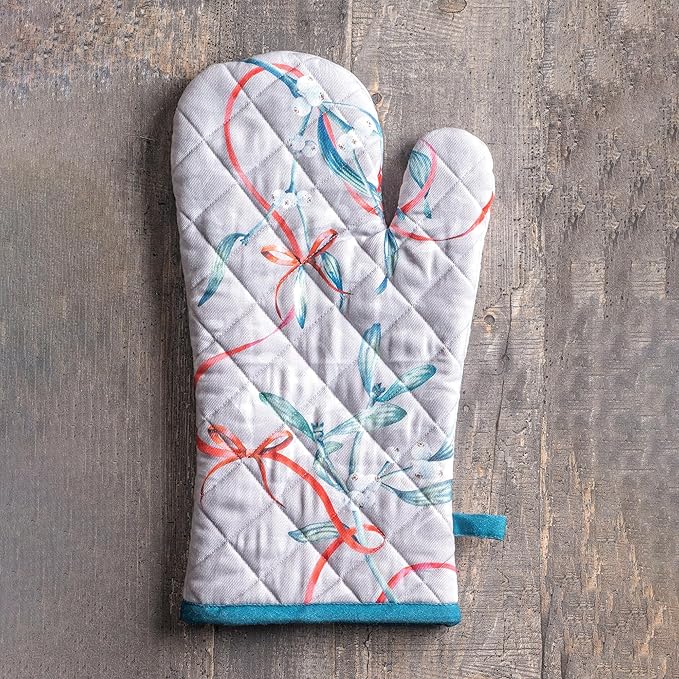 Maison d' Hermine Oven Gloves 100% Cotton Oven Mitt 7" x 13" with Loop Heat Resistant BBQ Cooking Gloves for Thanksgiving Christmas Decorations Baking Handling Hot Pans (Pack of 1, Enora)