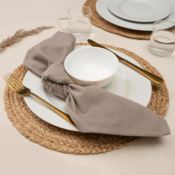 Blue Needles Solid Cloth Napkins Set of 12 Chocolate Brown 100% Cotton Dinner Napkins 18x18 inches - Soft, Reusable, Absorbent & Washable, Ideal for Spring Summer Easter Events Parties & Everyday Use