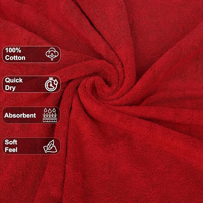 GOLD TEXTILES Premium Red 100% Cotton Bath Towels Set (24 Pack, 24 x 50 Inch) High Absorbency Multipurpose Quick Drying Pool Gym Hotel Spa Bath Towel (24, Red)