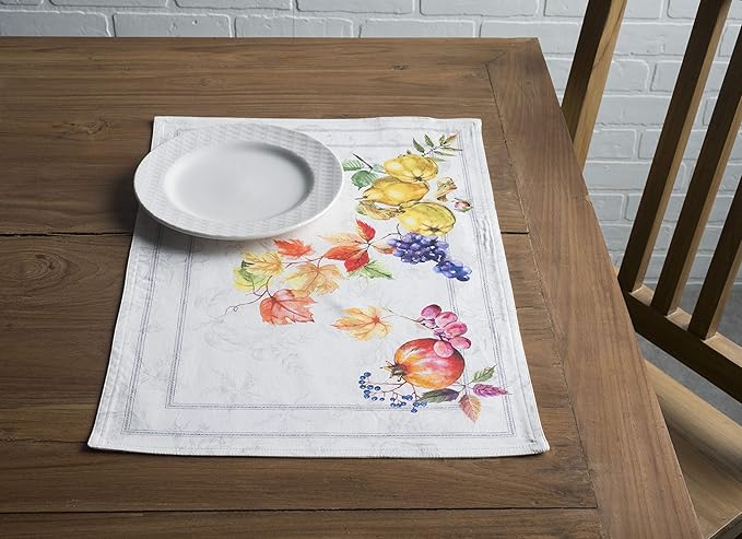 Maison d' Hermine Placemats Set of 4 100% Cotton Washable Cloth Place Mats, Reusable Table Mats for Thanksgiving Christmas Decorations Kitchen Dining Party Wedding (Fruit D'Hiver, 13" x 19")