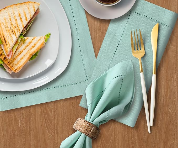 Bedding Craft Cotton Cloth Dinner Napkins Set of 12 – 18x18 Bird Egg Gray Hemstitched – Machine Washable Fabric Napkins for Weddings, Thanksgiving, Christmas & Daily Dining