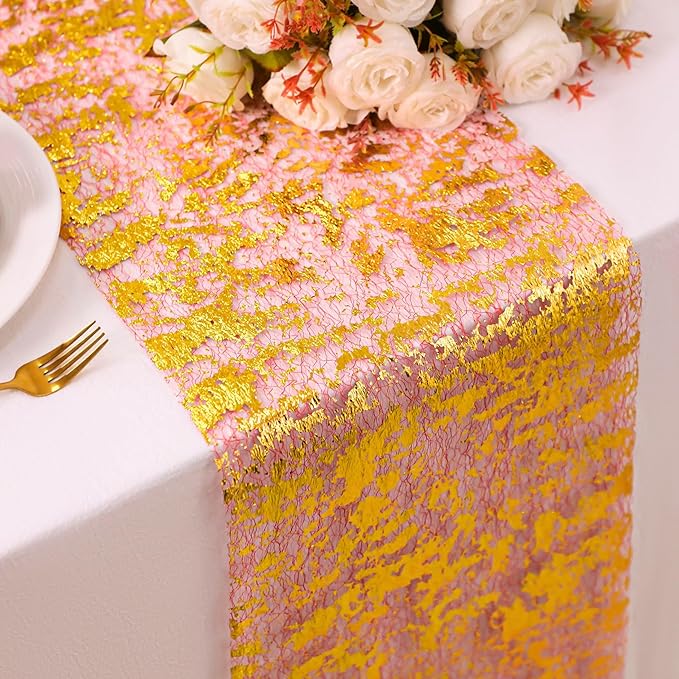 Snowkingdom 2Pcs Gold Table Runner, 11×108 Inch Red and Gold Sequin Glitter Foil Metallic Thin Mesh Table Runner, Sparkle Centerpiece for Wedding Party Birthday Holiday Kitchen Dinner Decoration