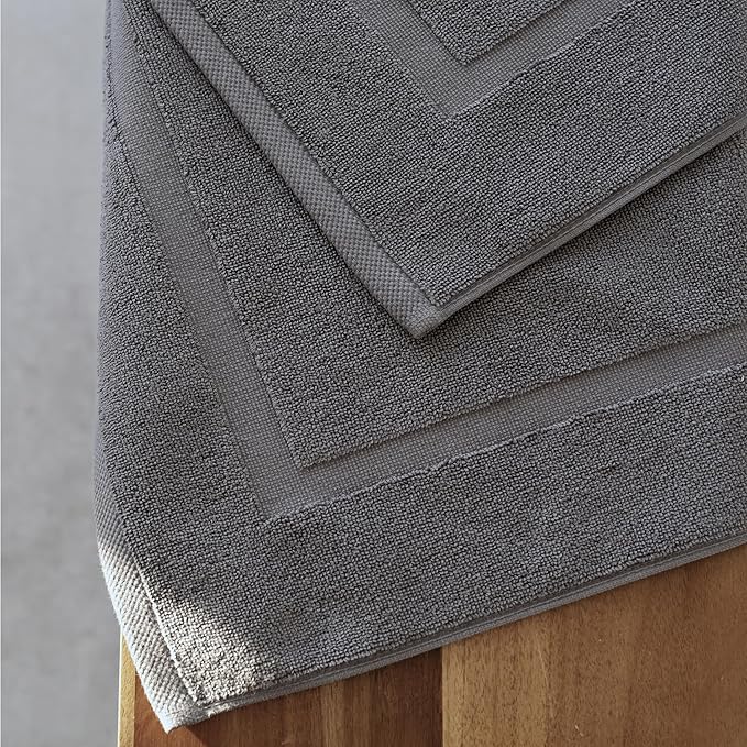 SALBAKOS 100% Turkish Cotton Bath Mat Towel Set of 2 Piece | 20x34 in Large Bath Mats | Luxury Hotel Quality, Thick, Absorbent, Quick Dry Bathmats for Bathroom & Toilet (Gray, 2 Bath Mats)