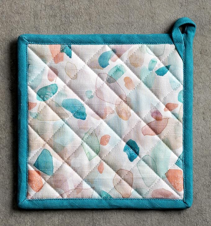 Maison d' Hermine Pot Holders 100% Cotton Heat Resistant Potholders 8" x 8" Hot Pads with Loop BBQ Cooking Baking Gifts for Mothers Day Handling Hot Pans Spring/Summer (Pack of 1, Summer Picnic)