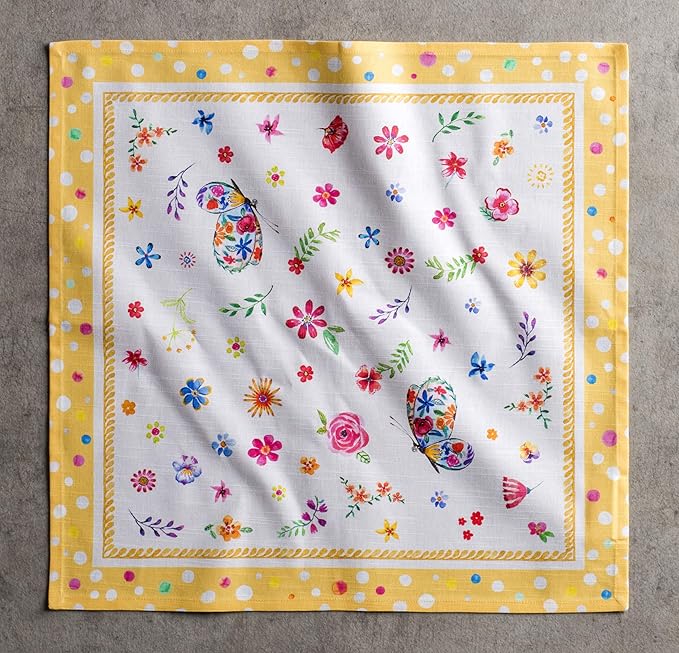 Maison d' Hermine Cloth Napkins Set of 4 100% Cotton Everyday Reusable Square Napkins Cloth Washable Dinner Wedding Gifts for Mothers Day Spring/Summer (Happy Florals - Sweety, 20" x 20")