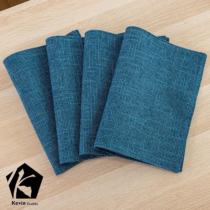 Kevin Textile Table Mats Set of 4 Heat Resistant Washable Placemats for Parties Buffet Dinner, 13 x 19 inches, Navy Blue