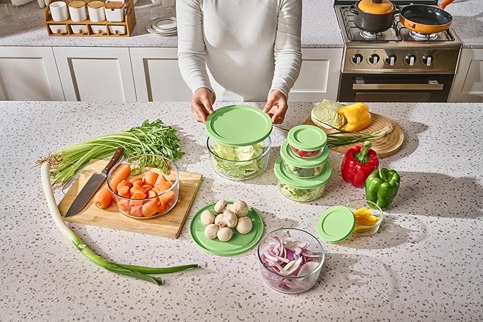 DURA LIVING 16-Piece Glass Food Storage Containers Set (8 Containers + 8 BPA-Free Lids) | 1-Cup, Leakproof | Microwave, Freezer, Oven & Dishwasher Safe | Ideal for Meal Prep & Pantry Organization