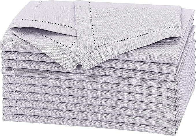 Ruvanti Premium Linen Napkins Set of 6-20x20 Inch, Classic Hemstitch, Mitered Corner Cloth Napkins - Soft, Elegant Dinner Napkins Cloth Washable for Weddings, Parties, Everyday Use - Lavender Grey