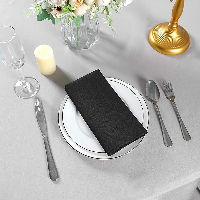 Cloth Napkins 17x17 inch Washable Polyester Dinner Napkins Soft Table Napkins for Wedding Party Dining Banquet(Black,25PCS)