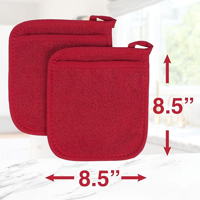 RITZ Terry Pocket Mitt & Hot Pad: Unparalleled Heat Resistant, Durable 100% Cotton – Ergonomically Designed for Optimal Grip – Easy-Care Machine Washable – 2-Pack, Paprika