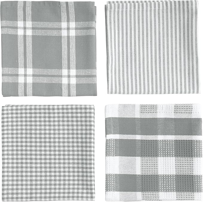 LANE LINEN 100% Cotton Kitchen Dish Cloths, Ultra Soft Absorbent Quick Drying Dish Towels, Multiweave Wash Cloths Dish Towel Sets, 12x12 Inches, 12 Pack - Grey