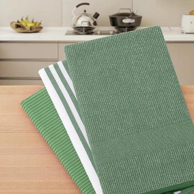 Homaxy Premium Kitchen Towels(18”x 28”, 9 Pack), Large Cotton 380 GSM Kitchen Hand Towels, Soft and Absorbent Terry Dish Towels, Multipurpose Tea Towel Set with Hanging Loop, Grass Green
