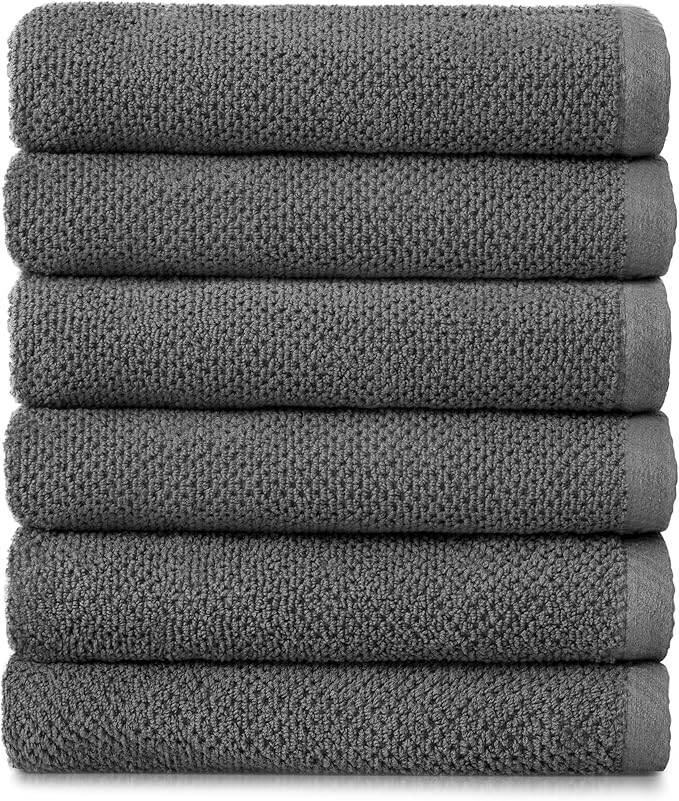 Welhome Franklin Premium 6 Pack Hand Towels Popcorn Textured Charcoal Bathroom Towels Hotel & Spa Towels for Bathroom Soft & Absorbent 600 GSM 100% Cotton Hand Towels