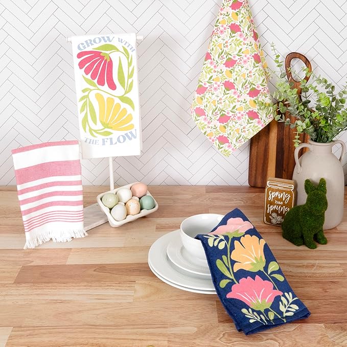 Ritz 100% Cotton Kitchen Towels, Floral Tulips Spring – 16"x26" – Absorbent Dish Towels for Drying & Cleaning – Soft & Durable (Set of 4)