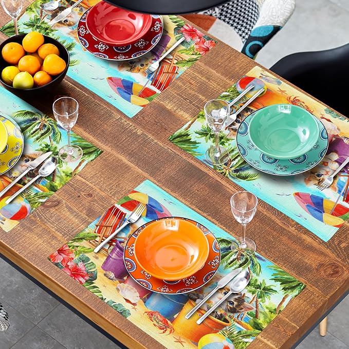 Lovely Cat Linen Placemats Holiday Beach Place Mat Set of 4 Dining Table Decor