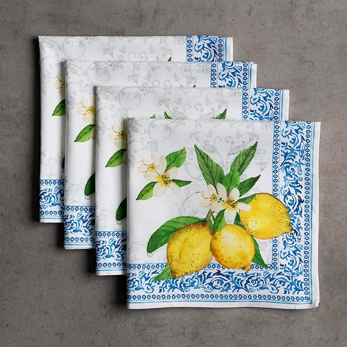 Maison d' Hermine Cloth Napkins Set of 4 100% Cotton Everyday Reusable Square Napkins Cloth Washable Dinner Party Wedding Restaurant Gifts for Mothers Day Spring/Summer (Cedrat, 20" x 20")