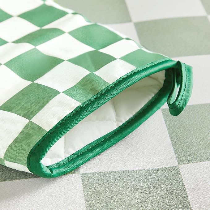 Ohocut Green Checkered Oven Mitts Heat Resistant, Vintage Retro Checkerboard Cute Oven Mitts, Non-Slip Silicone Kitchen Oven Gloves 1 Pair 7''x13''