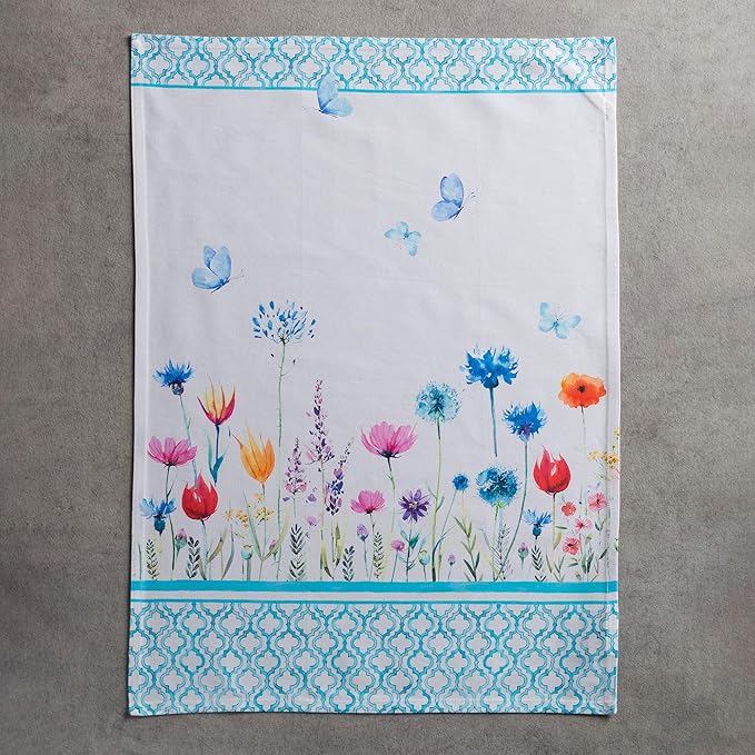 Maison d' Hermine Kitchen Towels Set of 3 100% Cotton 27.50" x 20" Reusable Cloth Tea Dish Towels Absorbent with Hanging Loop for Kitchen Gifts for Mothers Day Spring/Summer (Flower in The Field)
