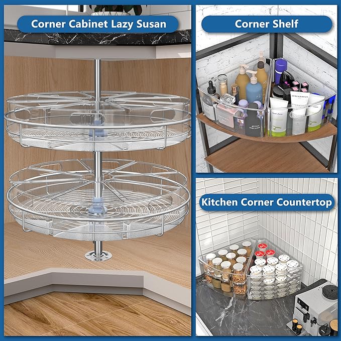 JOWBOOW Lazy Susan Organizer Bins for 28"-29" Diameter Corner Cabinet Lazy Susan, 8 Pack, Clear Plastic Cabinet and Pantry Storage Bin, 1/8 Wedge-Food Safe, BPA Free