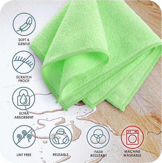 Hearth & Harbor Microfiber Cleaning Cloth, Microfiber Towels for Cars 144 Pack Washcloths, Green Cleaning Rags, Reusable Microfiber Towel, Microfiber Cloth Rags for Cleaning, Lint Free Cloth