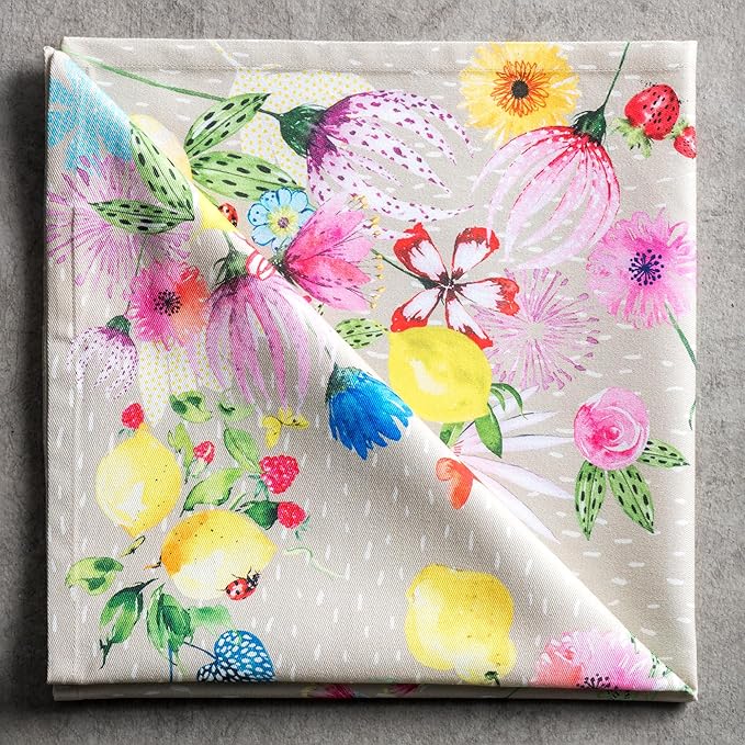 Maison d' Hermine Cloth Napkins Set of 4 100% Cotton Everyday Reusable Square Napkins Cloth Washable Dinner Wedding Restaurant Gifts for Mothers Day Spring/Summer (Jardin D'Ete - Fog, 20" x 20")