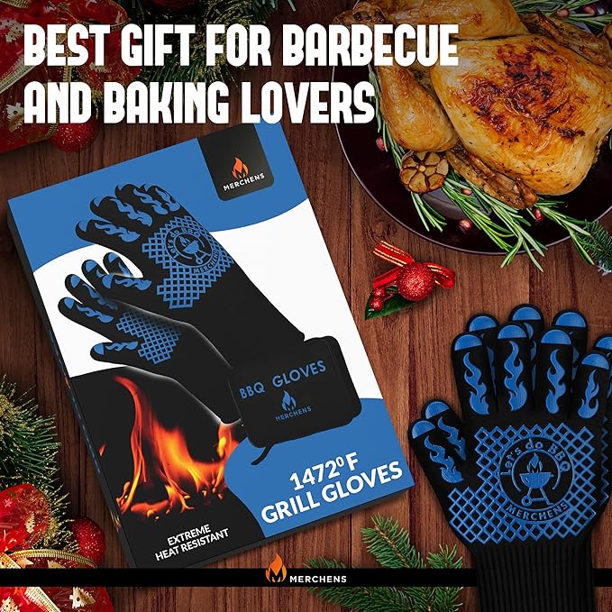 BBQ Grill & Oven Gloves 1472°F Heat Resistant – Fireproof, Non-Slip Silicone Mitts for Grilling, Smoking & Baking – Extra-Long Protection – Includes Storage Case & Luxury Gift Box | Pro Series
